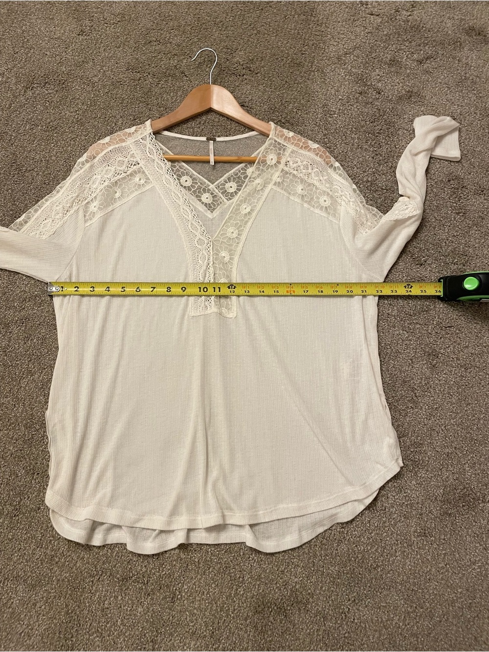 Free People Lola Lace-Trim V-Neck Long Sleeve Top Angel Food Ivory Cream M boho - Picture 7 of 9